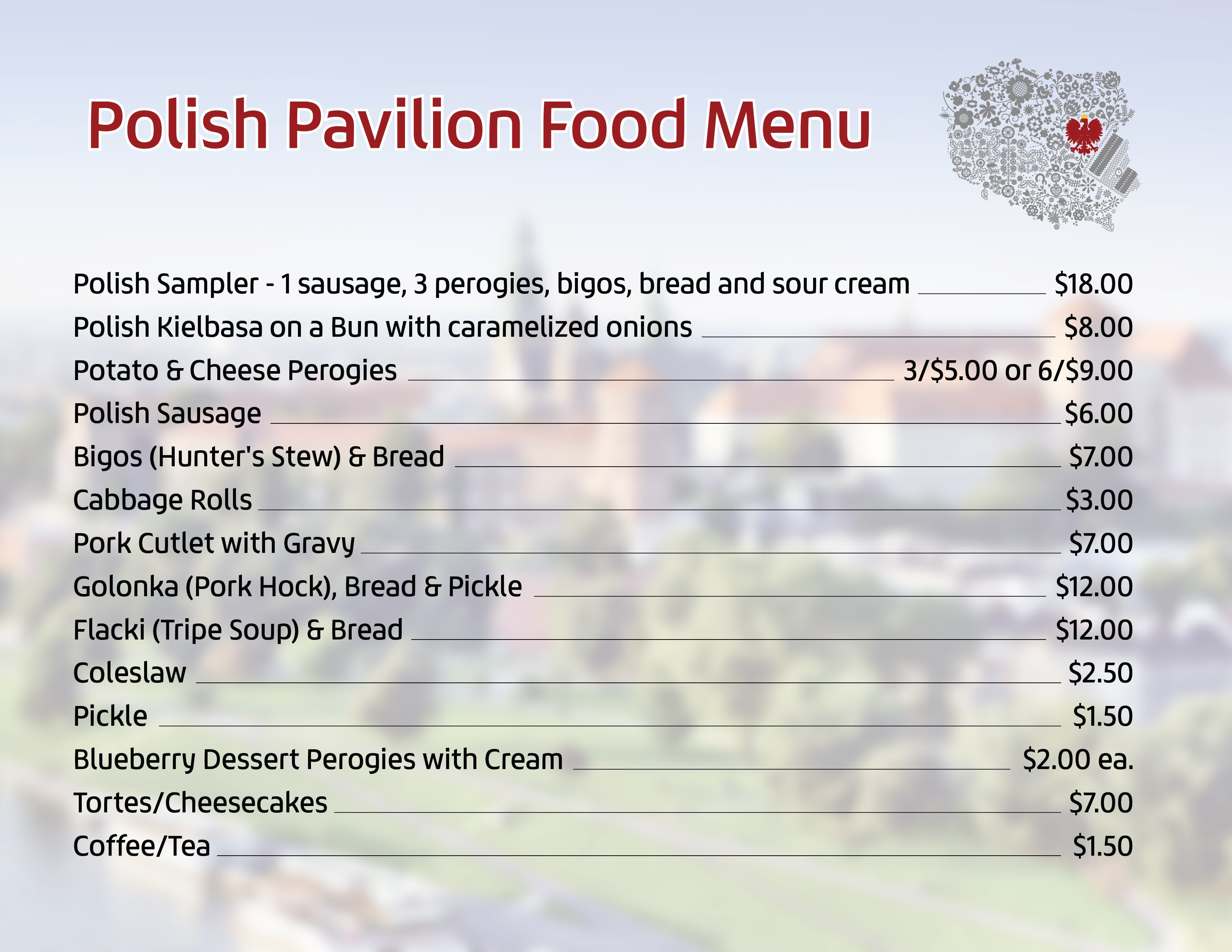 Polish Pavilion Food Menu 2024